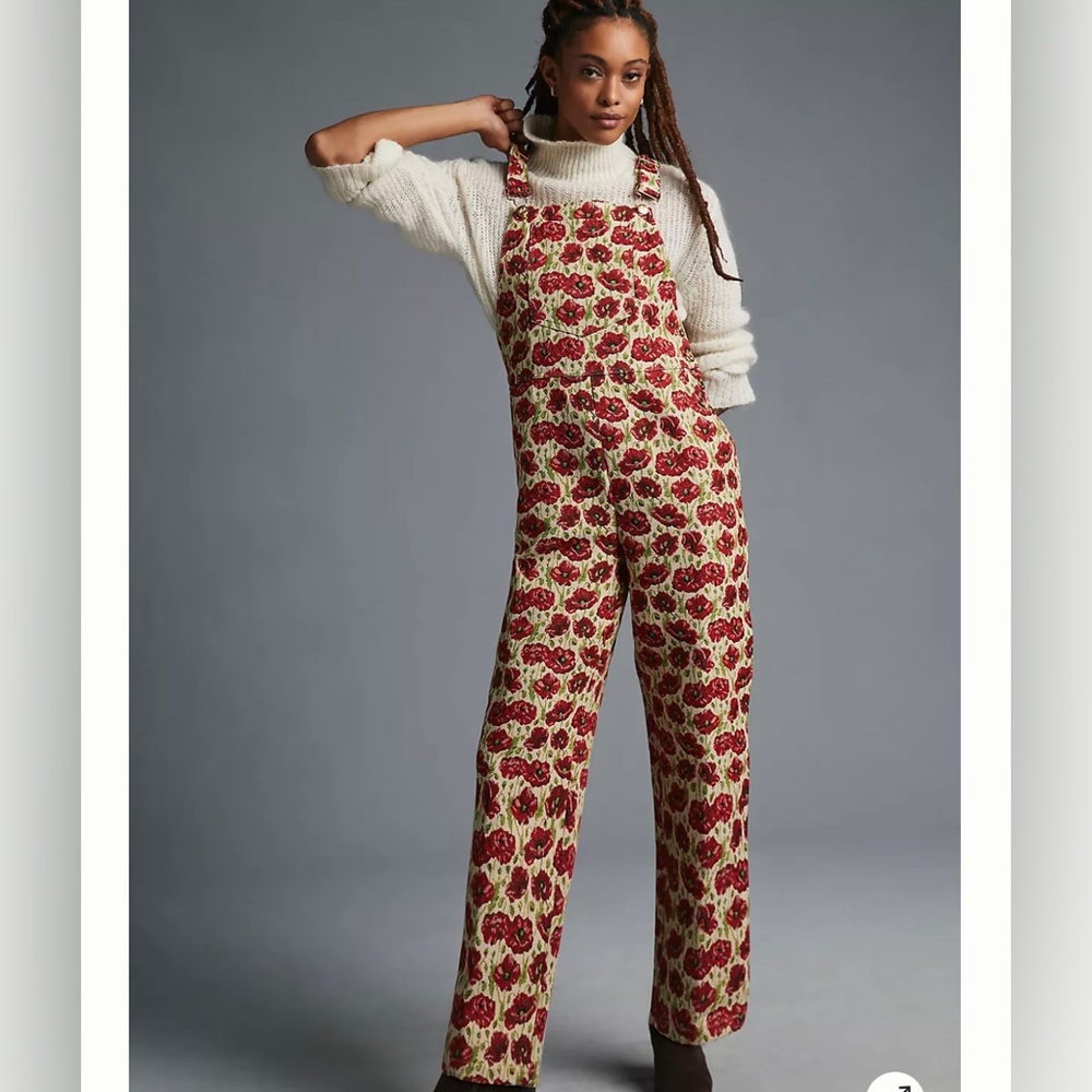 Anthropologie MEADOWS SORREL DUNGAREES-RED MOTIF- US 8. NWT